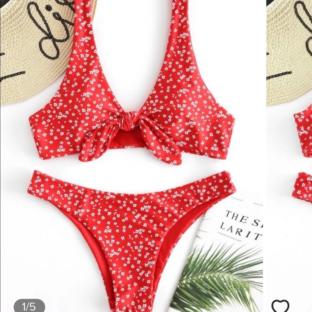 ZAFUL red tiny floral low waisted knot bikini